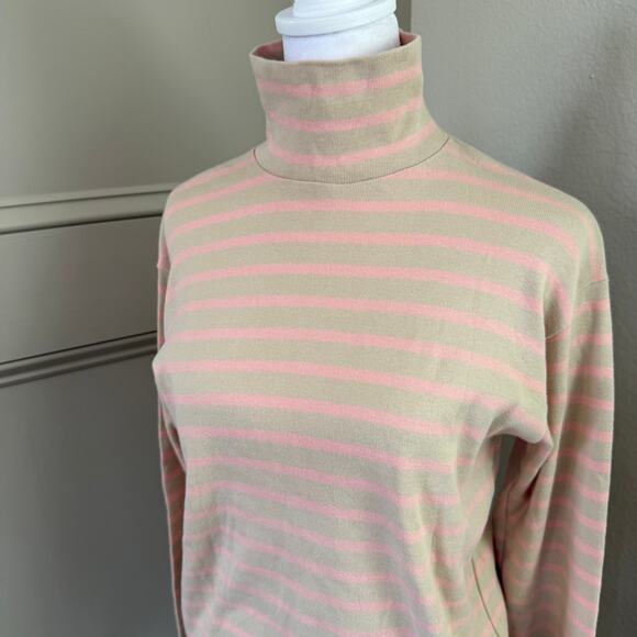 Vintage J. Crew Outfitters Turtleneck Tan Pink Stripe Size M 90s 100% Cotton - Picture 2 of 4
